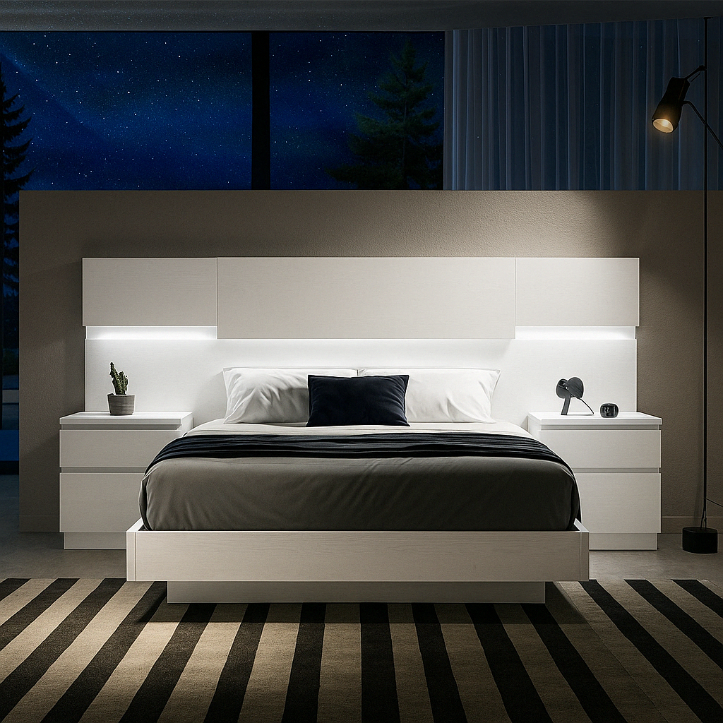 Lit moderne sur mesure, design élégant avec 02 chevets