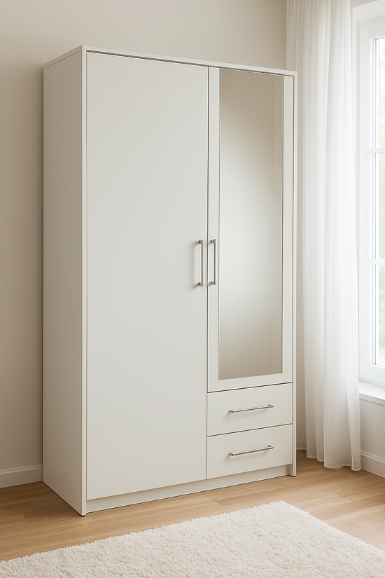 Armoire 2 Portes battantes avec miroir et 2 Tiroirs