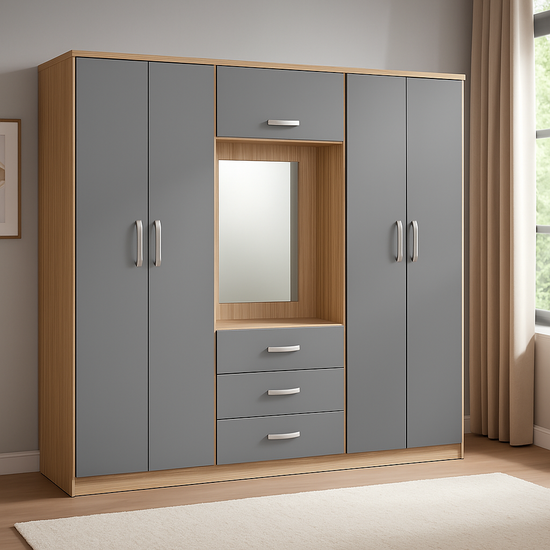 Armoire 4 Portes avec3 tiroirs et miroir intégrés