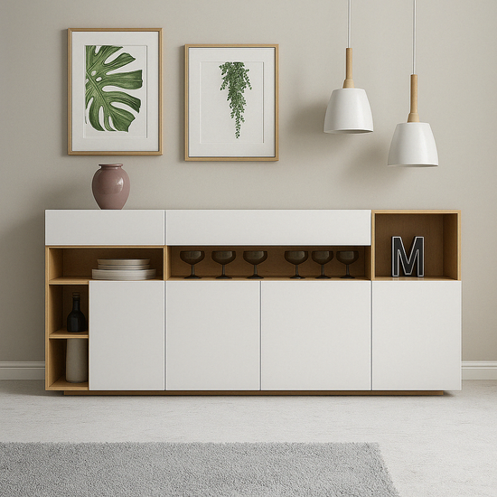 Buffet moderne avec étagères ouvertes et fermées