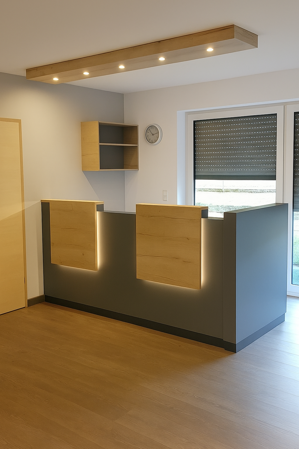 Comptoir moderne en bois avec éclairage intégré