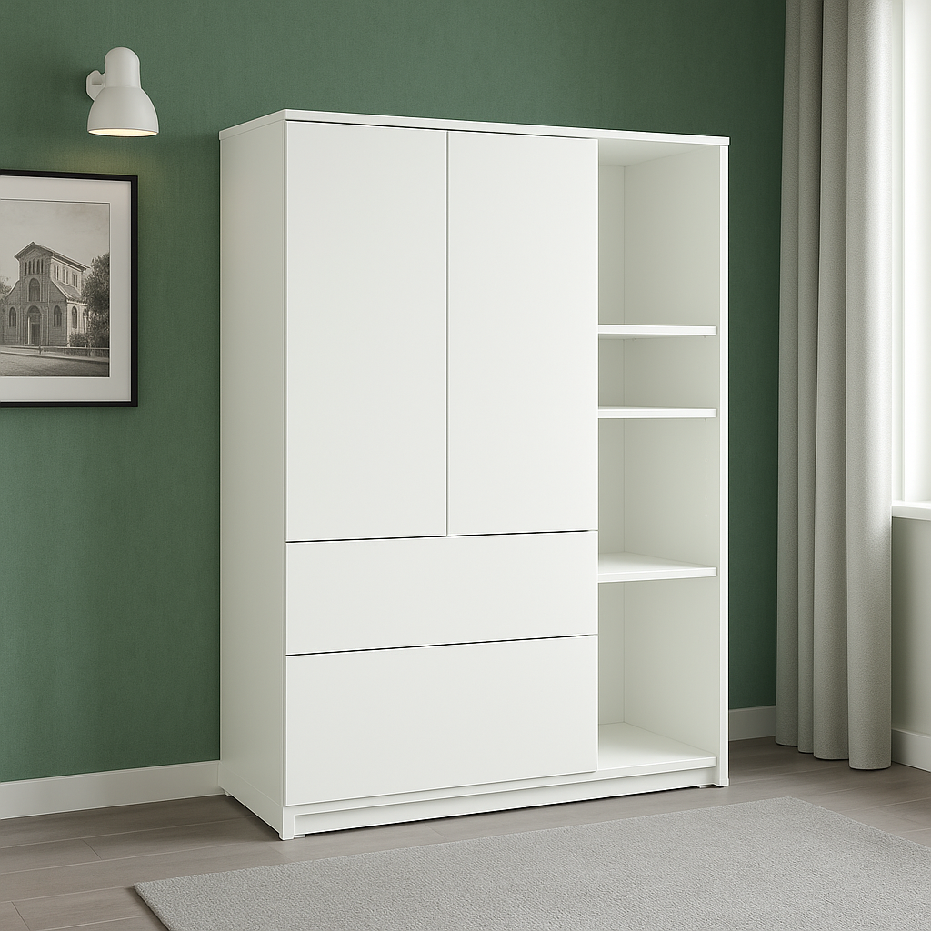 Armoire blanche avec étagères ouvertes