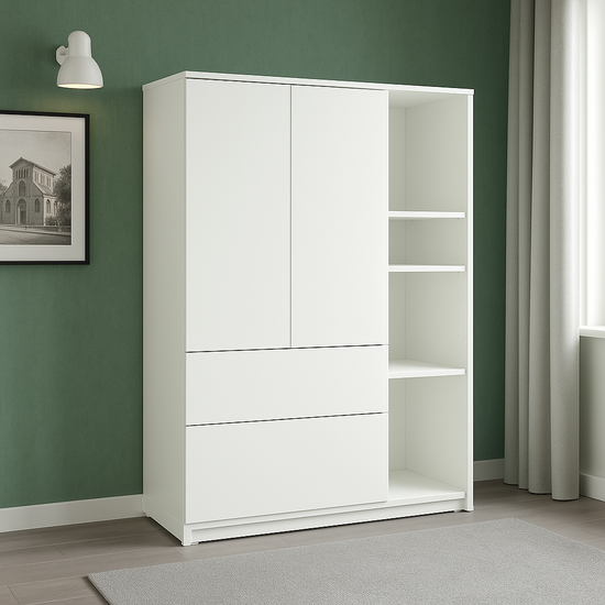 Armoire blanche avec étagères ouvertes