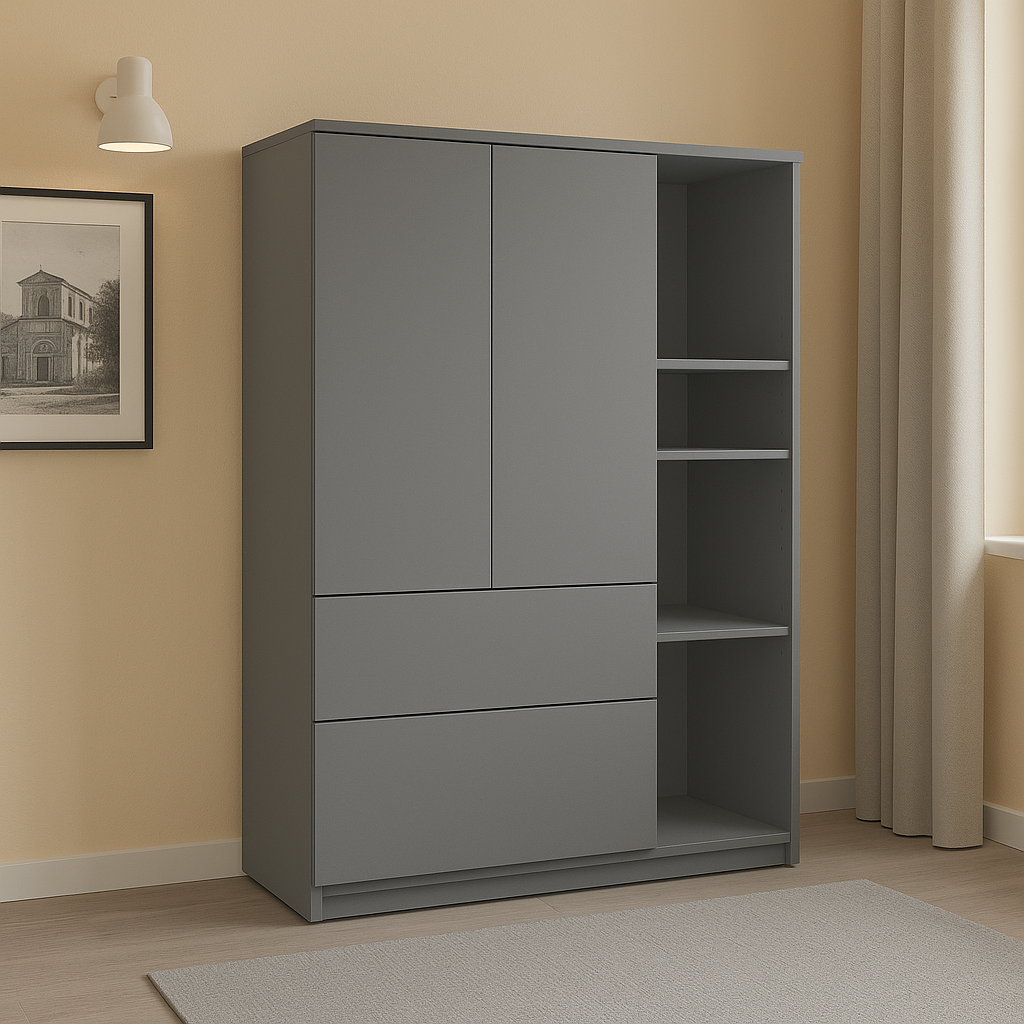 Armoire blanche avec étagères ouvertes