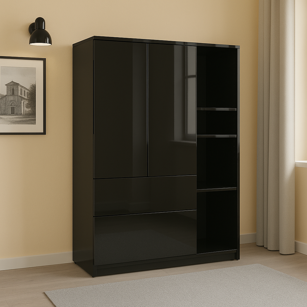 Armoire blanche avec étagères ouvertes