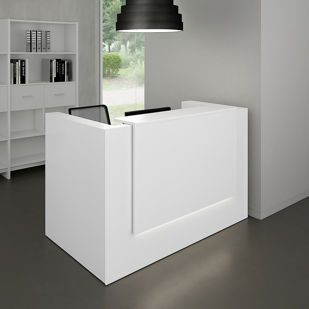 Bureau d'accueil moderne en bois et blanc
