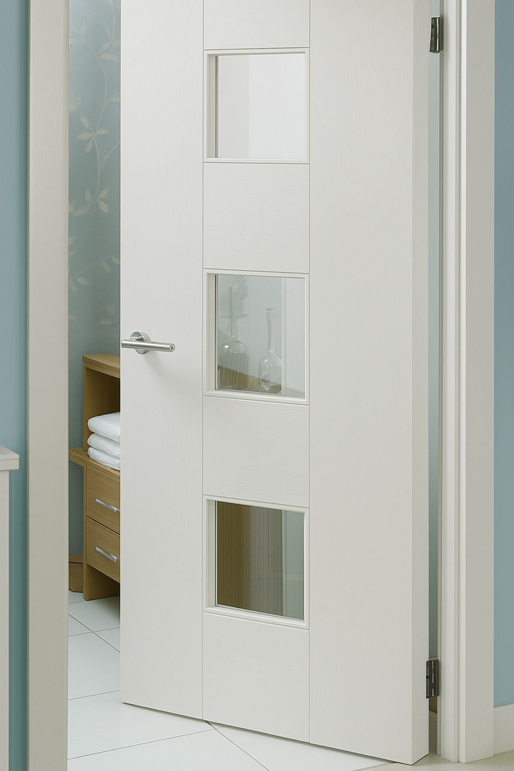 Porte en bois avec inserts en verre