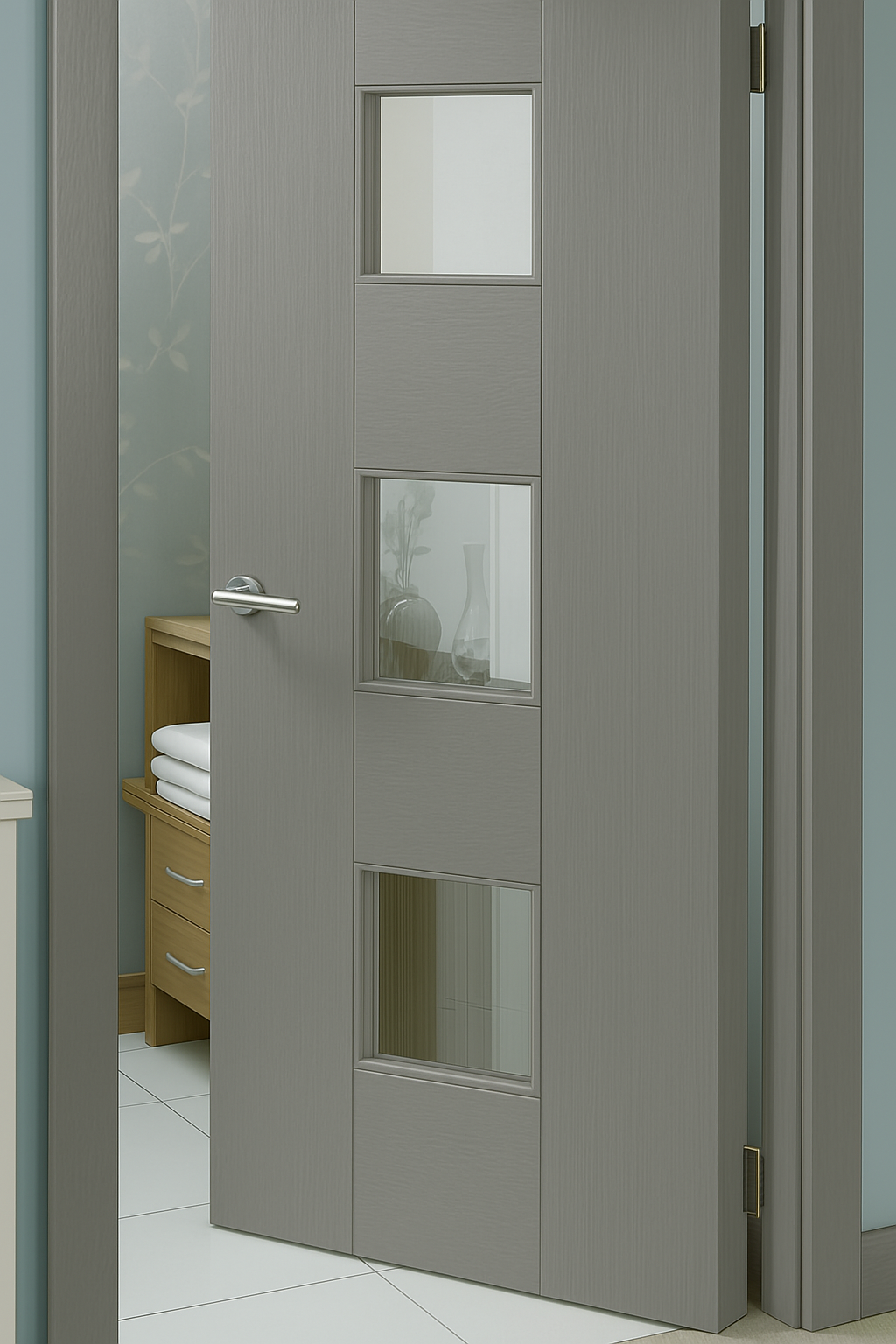 Porte en bois avec inserts en verre