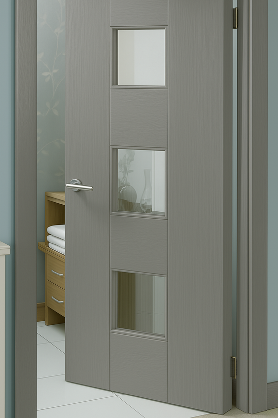 Porte en bois avec inserts en verre