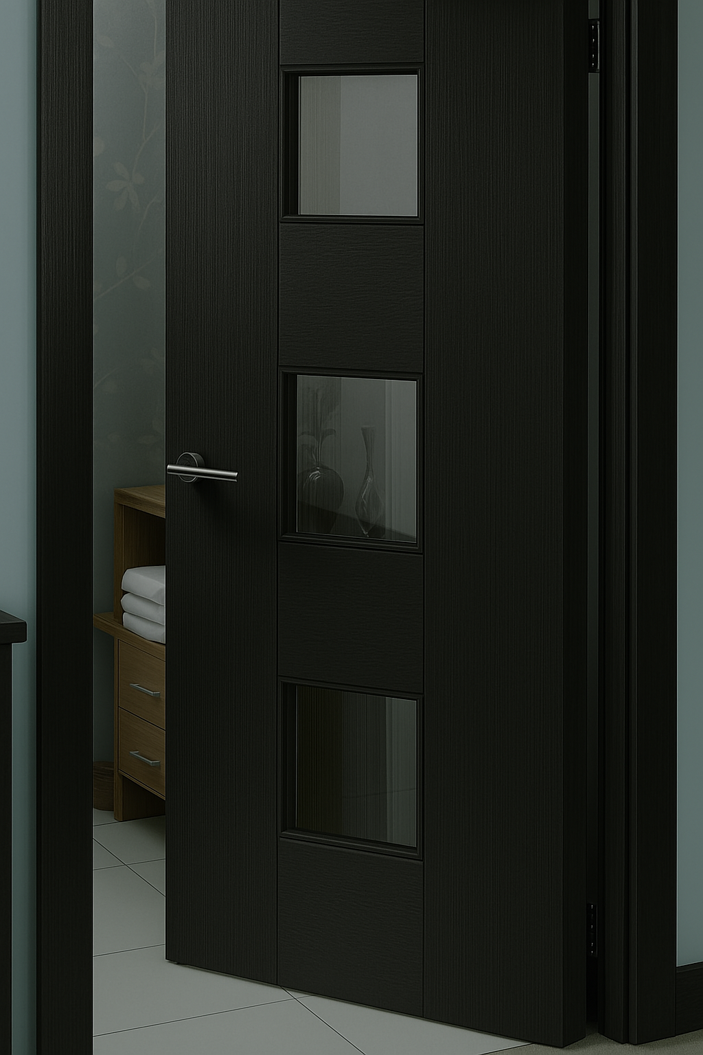 Porte en bois avec inserts en verre