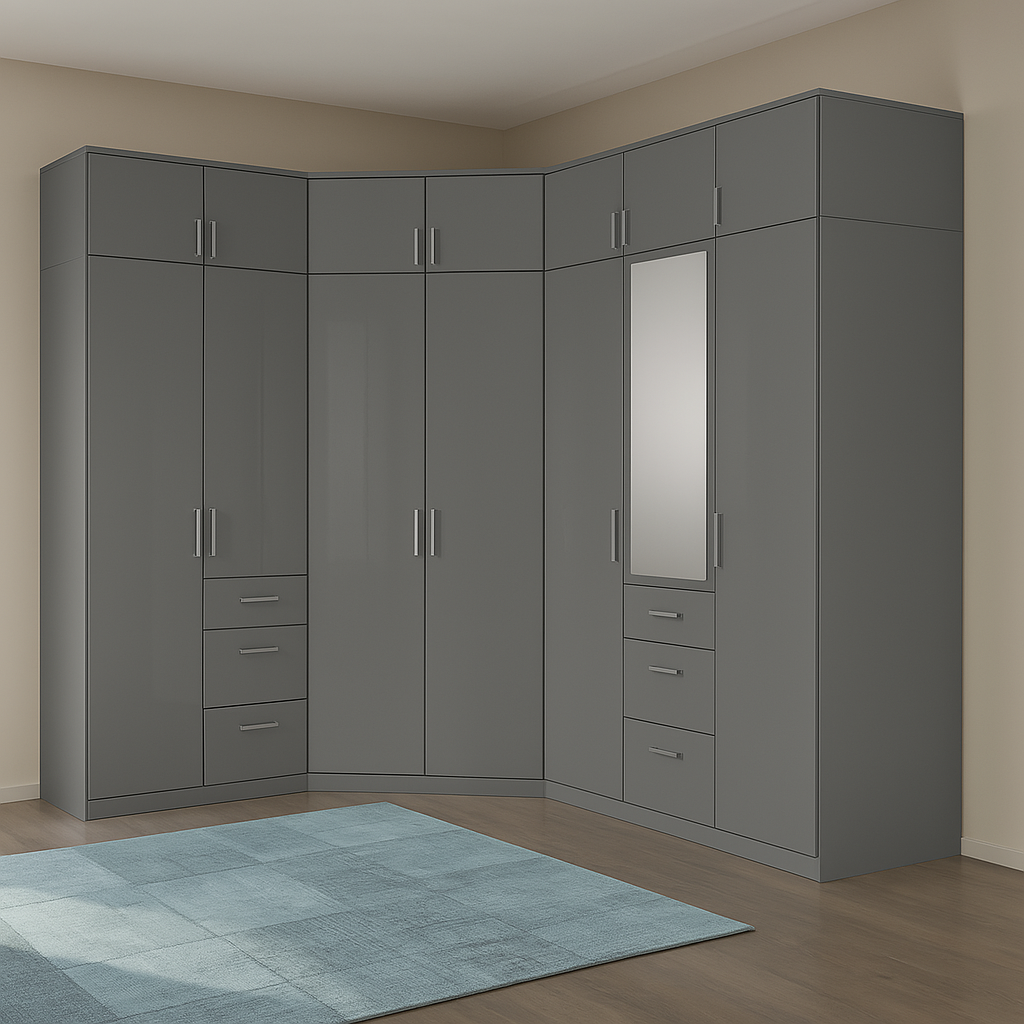 Armoire d'angle 7 portes élégante et fonctionnelle