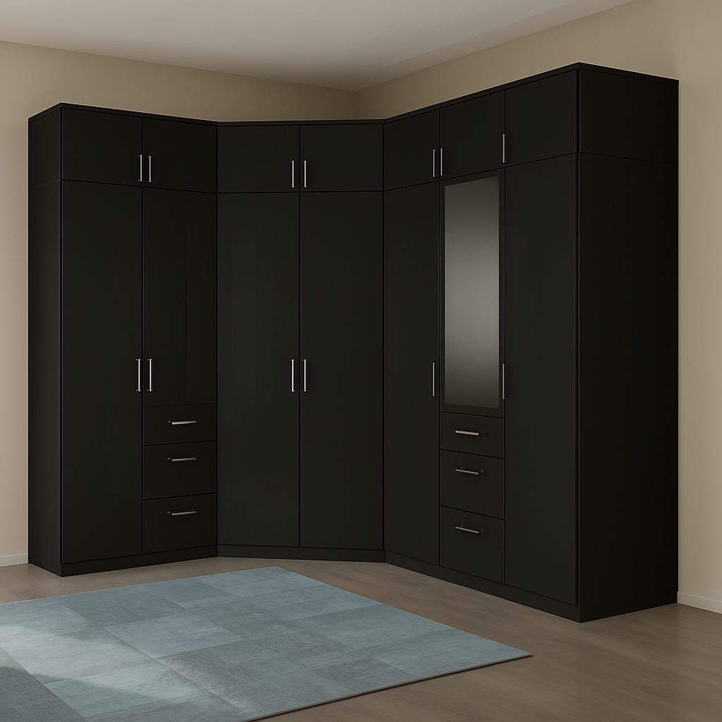 Armoire d'angle 7 portes élégante et fonctionnelle