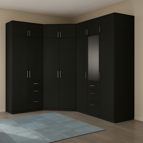 Armoire d'angle 7 portes élégante et fonctionnelle