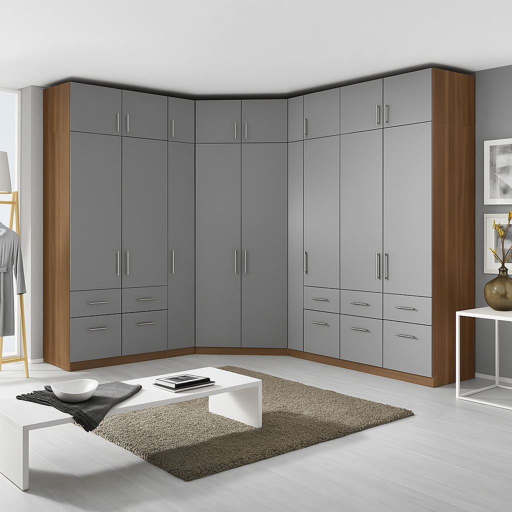 Armoire d'angle 9 portes avec tiroirs