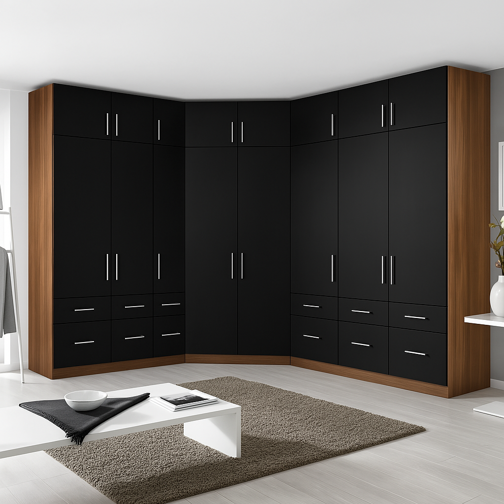 Armoire d'angle 9 portes avec tiroirs