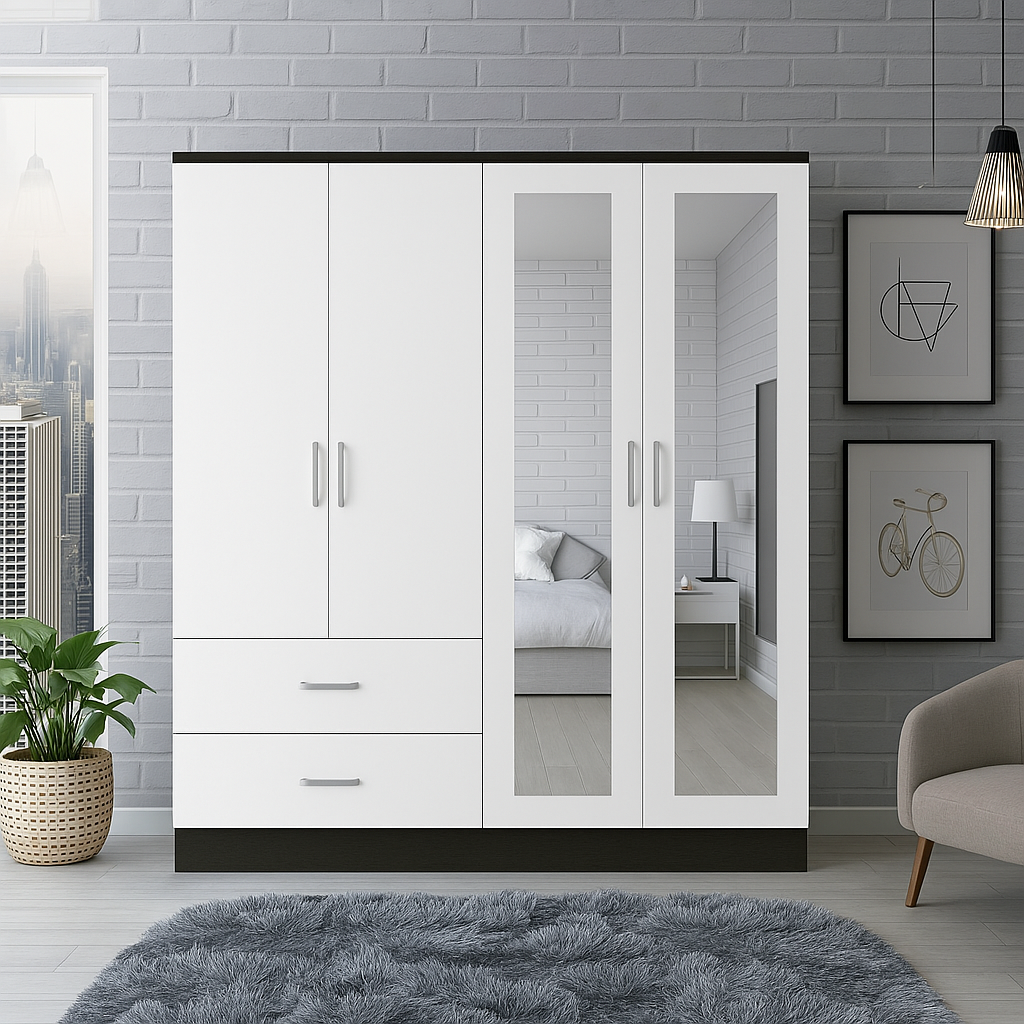 Armoire 4 portes avec miroir élégante et fonctionnelle
