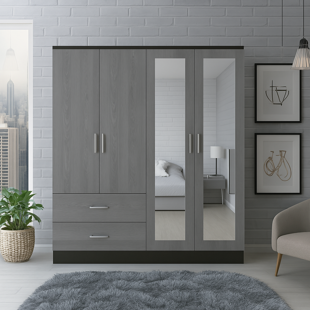 Armoire 4 portes avec miroir élégante et fonctionnelle