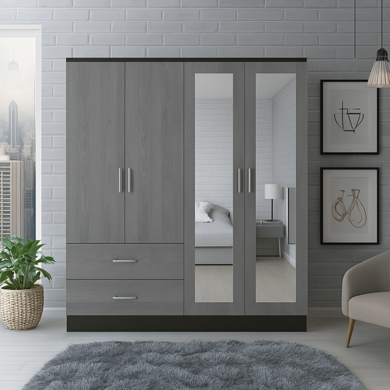 Armoire 4 portes avec miroir élégante et fonctionnelle
