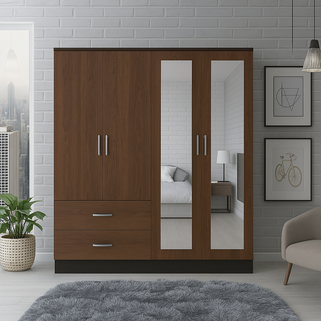 Armoire 4 portes avec miroir élégante et fonctionnelle