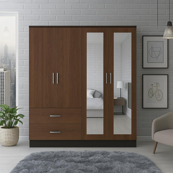 Armoire 4 portes avec miroir élégante et fonctionnelle