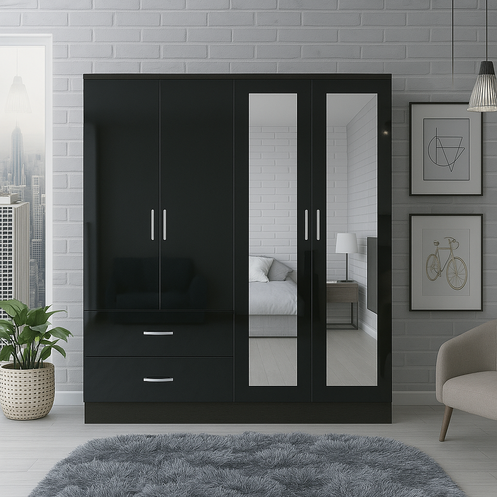 Armoire 4 portes avec miroir élégante et fonctionnelle