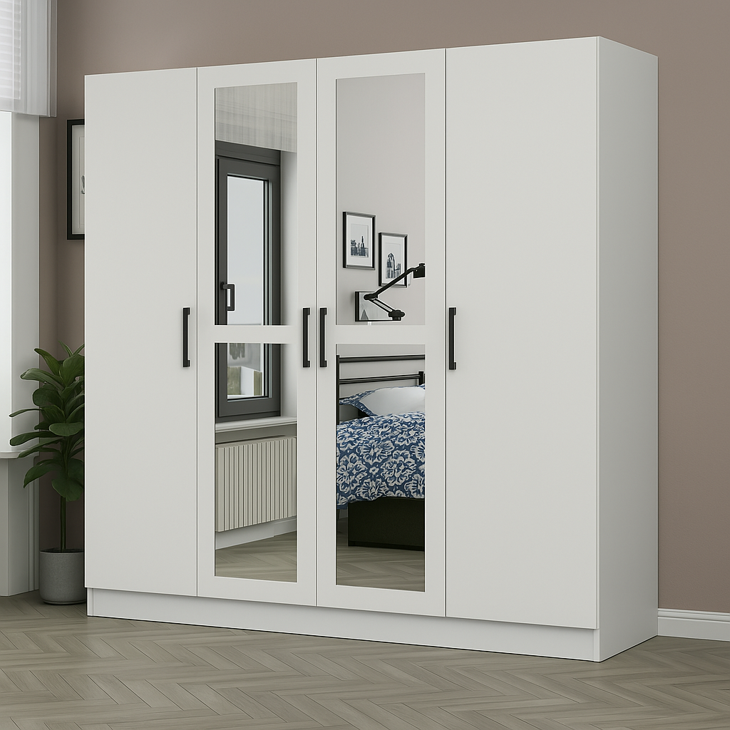 Armoire 4 portes avec miroirs élégante et fonctionnelle
