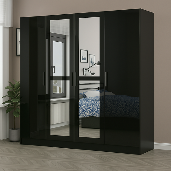 Armoire 4 portes avec miroirs élégante et fonctionnelle
