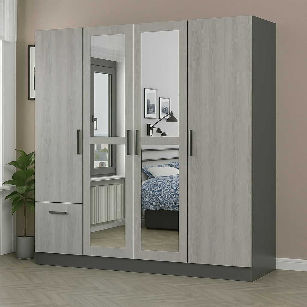 Armoire 4 portes avec miroirs élégante et fonctionnelle