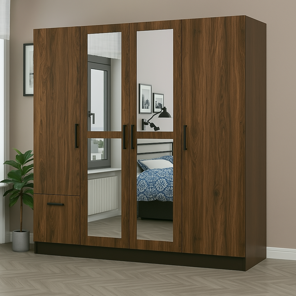 Armoire 4 portes avec miroirs élégante et fonctionnelle