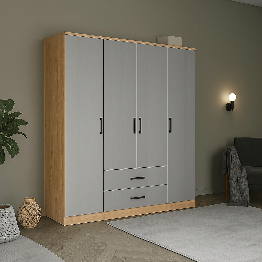 Armoire 4 portes 2 tiroirs élégante et fonctionnelle