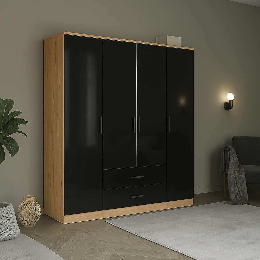 Armoire 4 portes 2 tiroirs élégante et fonctionnelle