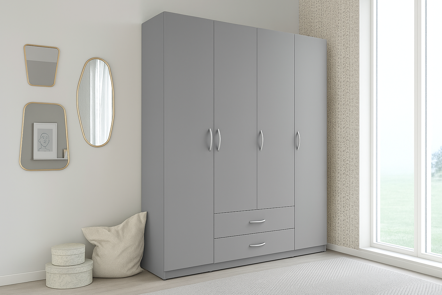 Armoire 4 Portes 2 Tiroirs sur mesure élégante et fonctionnelle