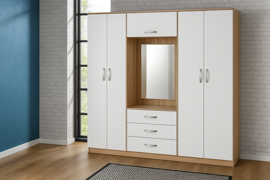 Armoire 4 Portes avec3 tiroirs et miroir intégrés