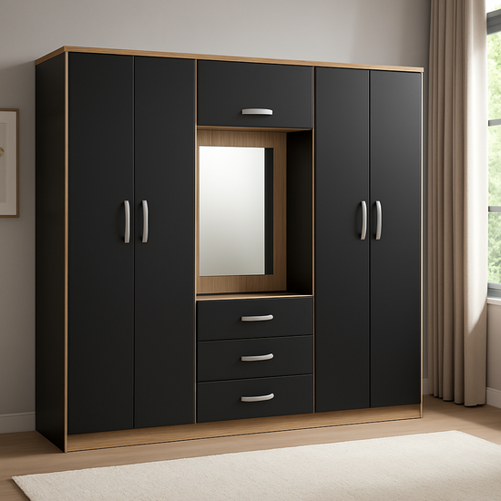Armoire 4 Portes avec3 tiroirs et miroir intégrés