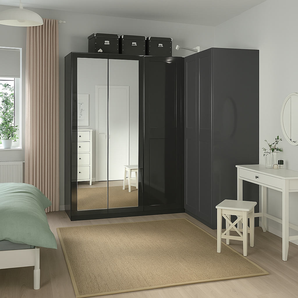 Armoire d'angle moderne avec 5 portes miroir