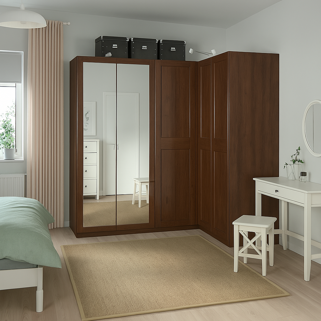 Armoire d'angle moderne avec 5 portes miroir