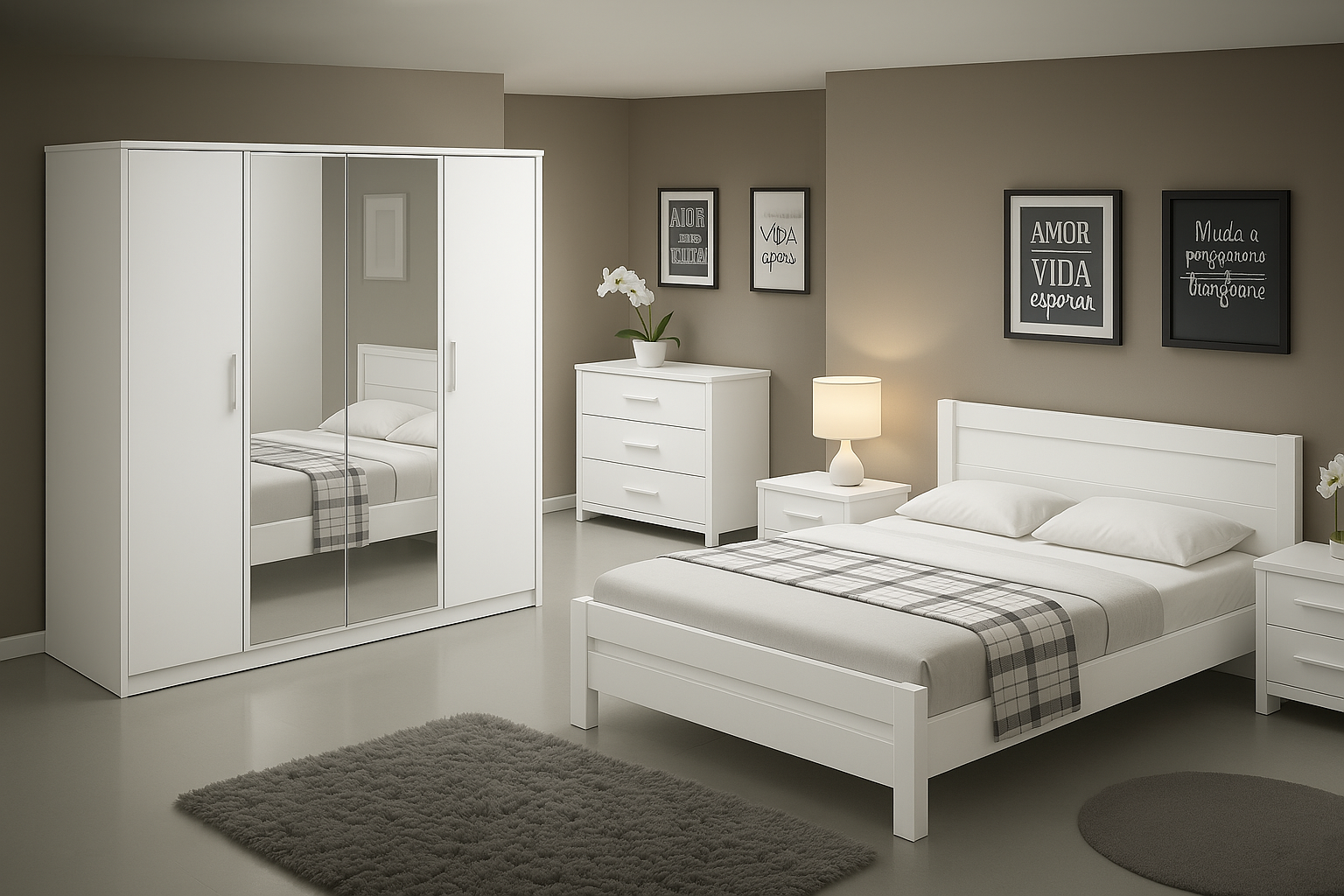 chambre à coucher bois avec armoire miroir 02 chevets et à1 commode