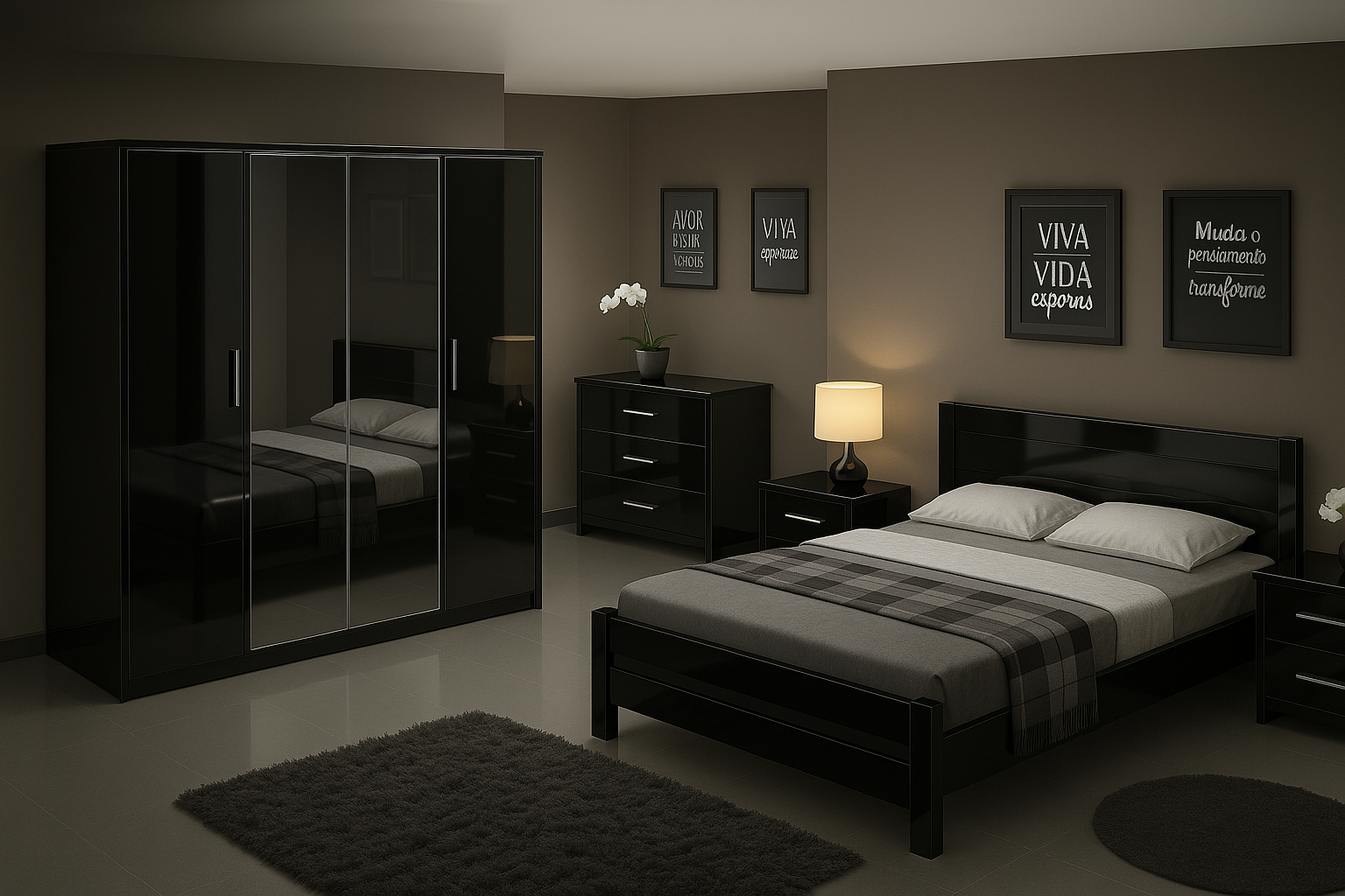 chambre à coucher bois avec armoire miroir 02 chevets et à1 commode