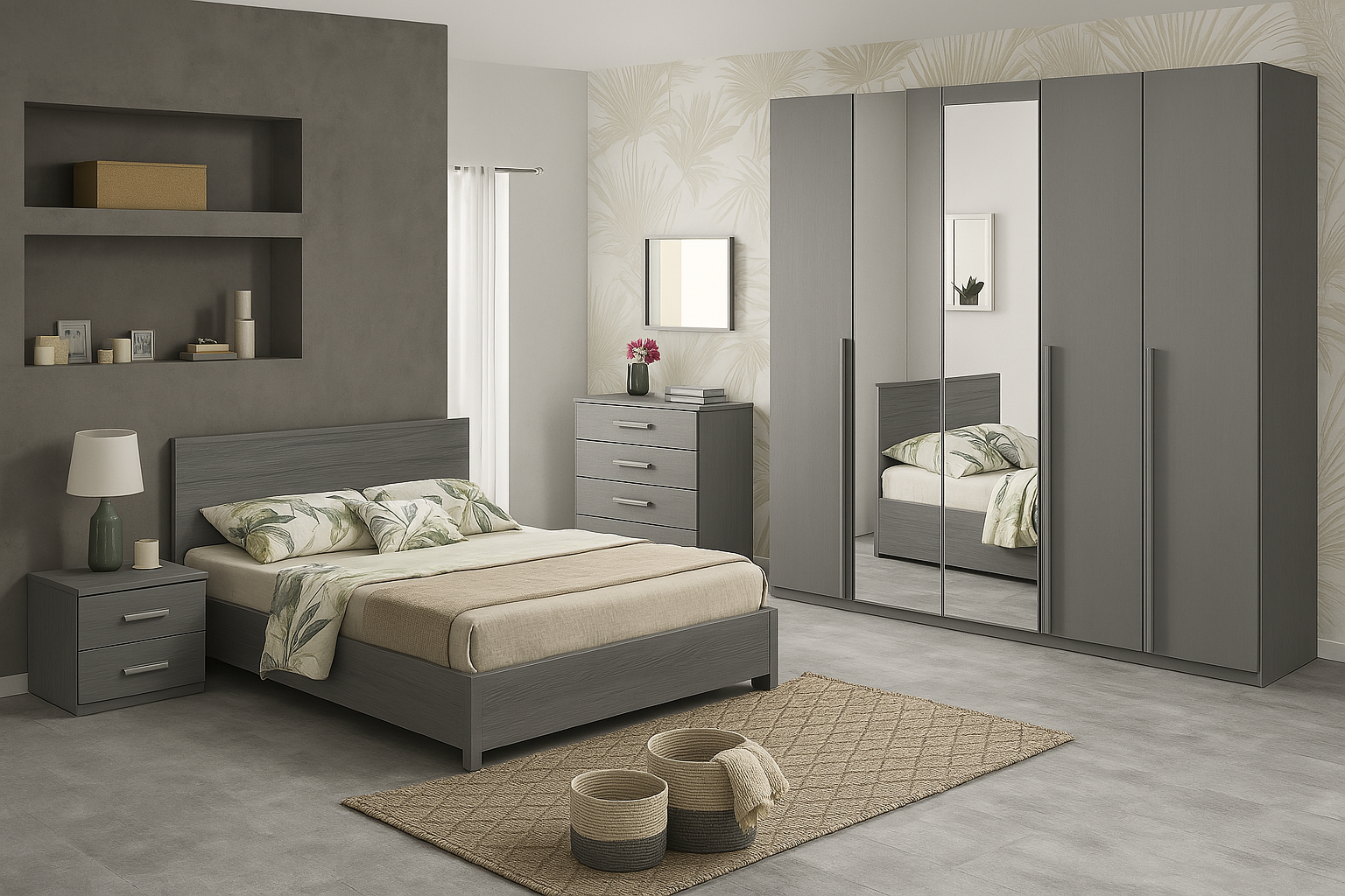 chambre à coucher. avec lit double avec 1 chevet 01 armoire et 01 commode