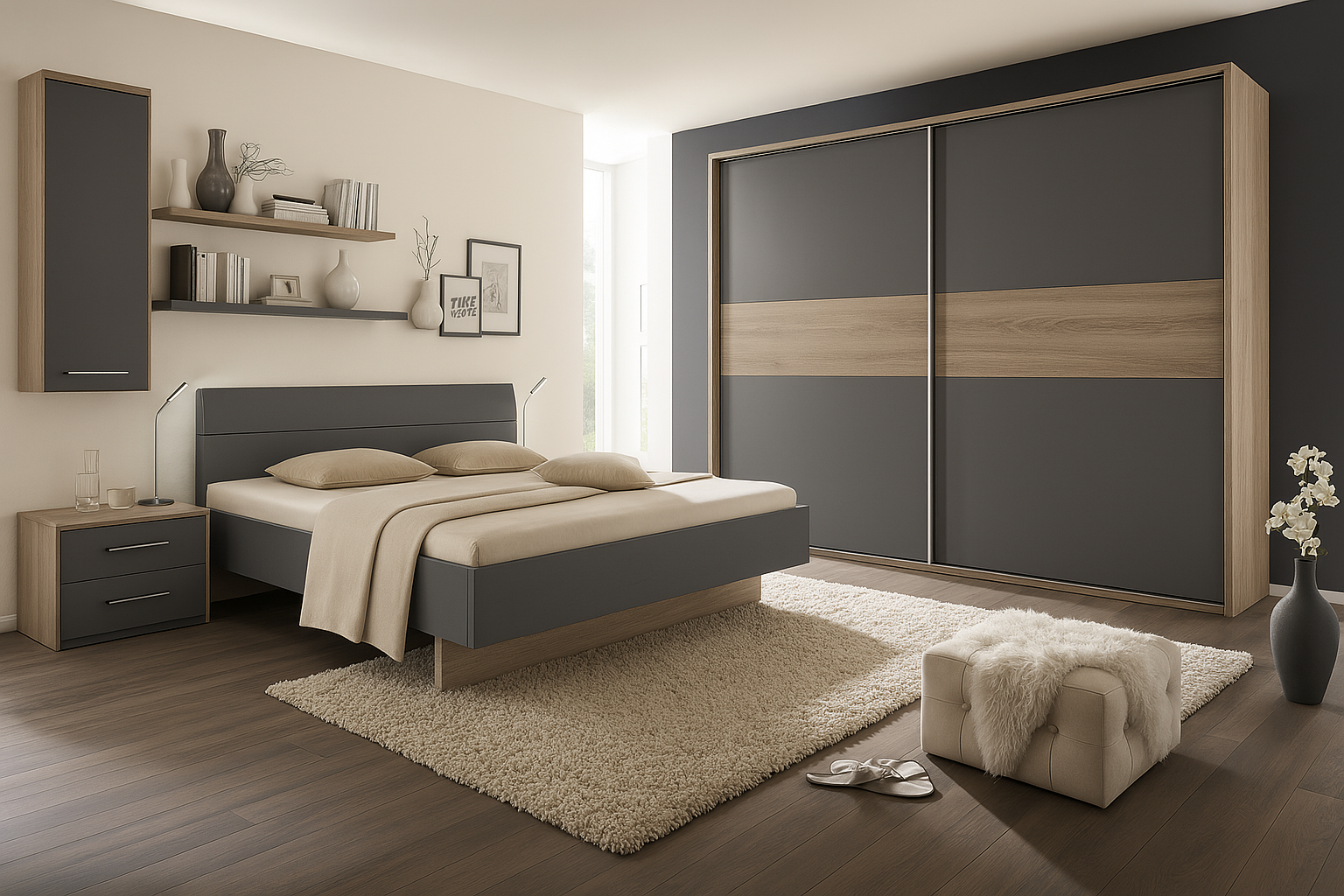 chambre à coucher avec grande armoire a porte coulissante