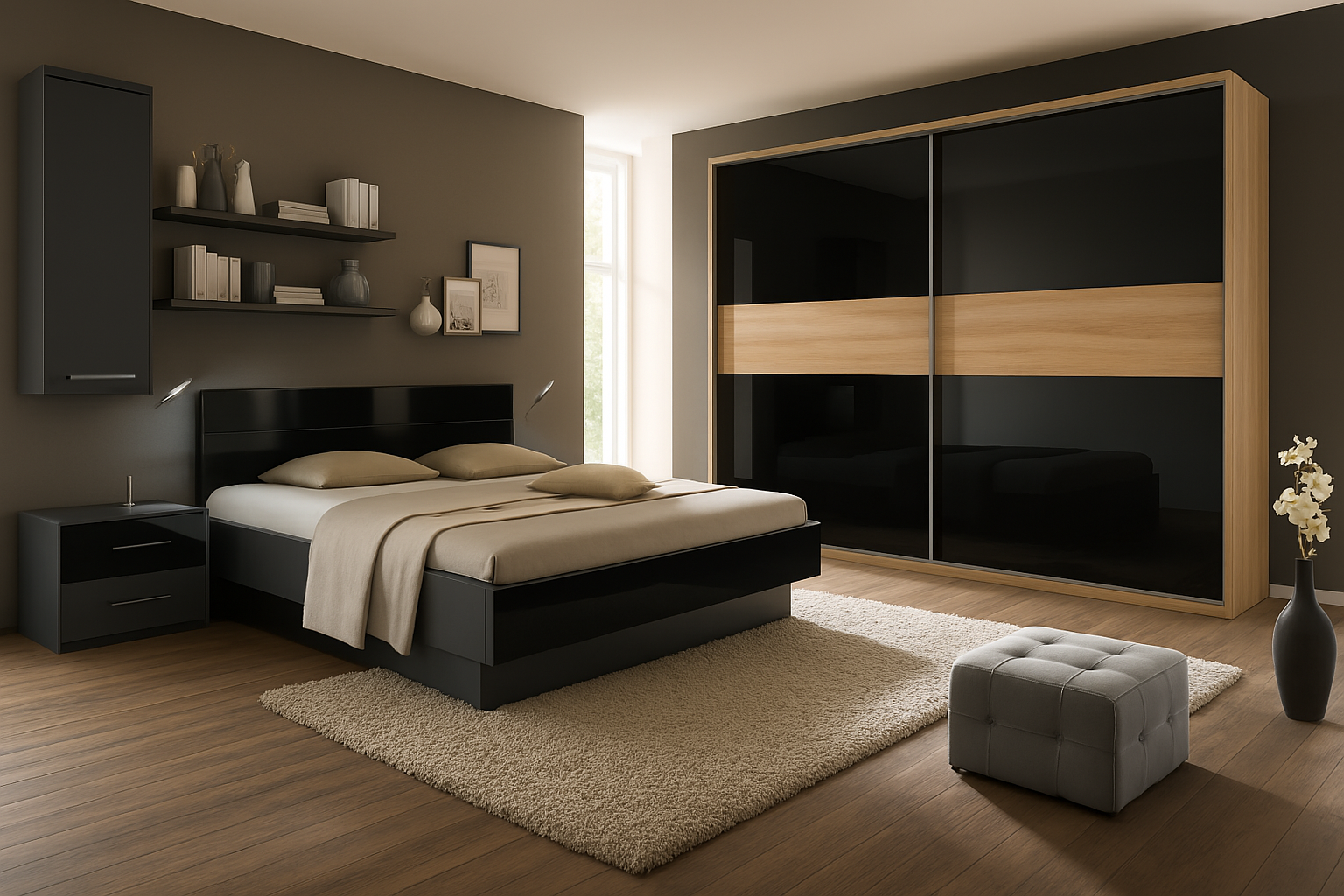 chambre à coucher avec grande armoire a porte coulissante