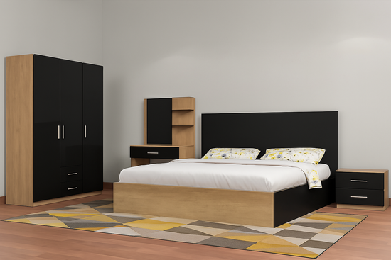 chambre à coucher basique avec table coiffeuse ou bureau