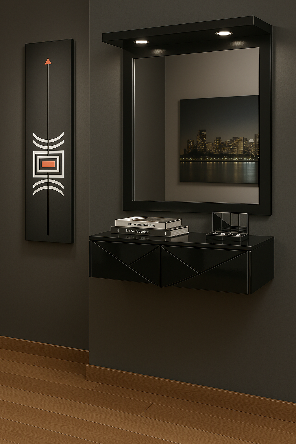 Console murale moderne avec miroir intégré & eclairage