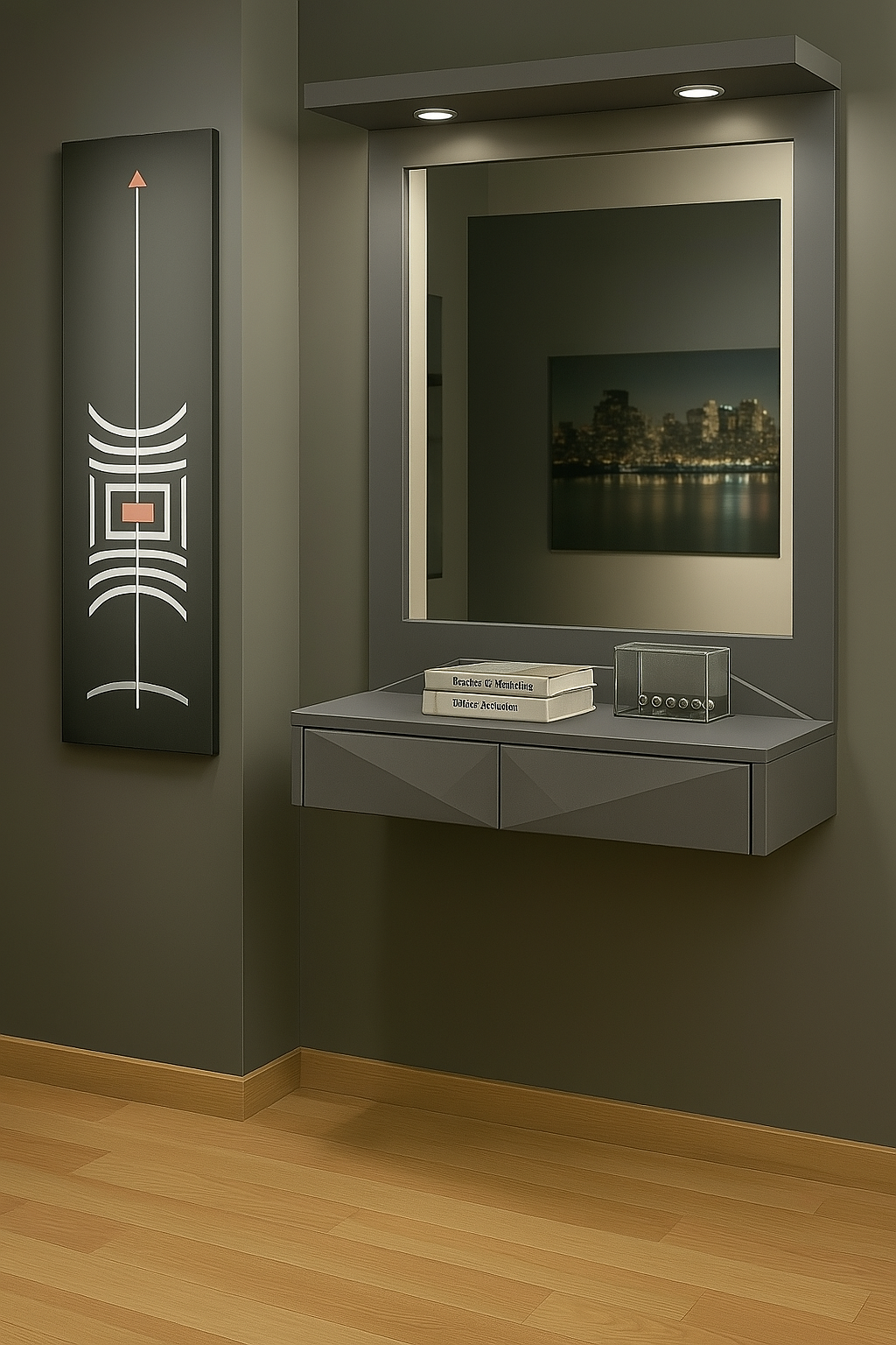 Console murale moderne avec miroir intégré & eclairage