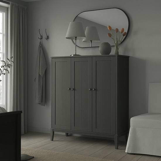 Bahut élégante en bois   avec miroir ovale