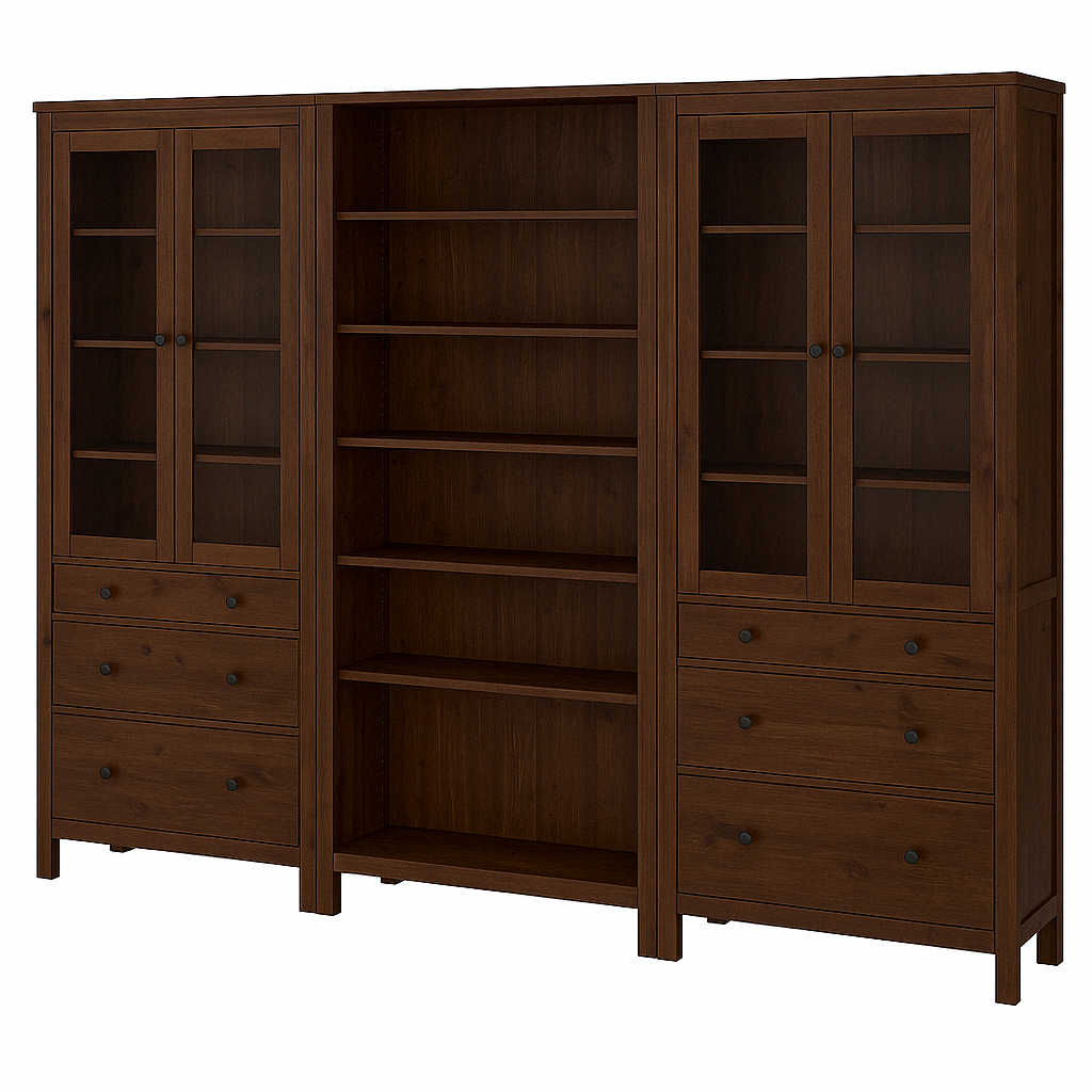 Bibliothèque avec étagères et vitrines