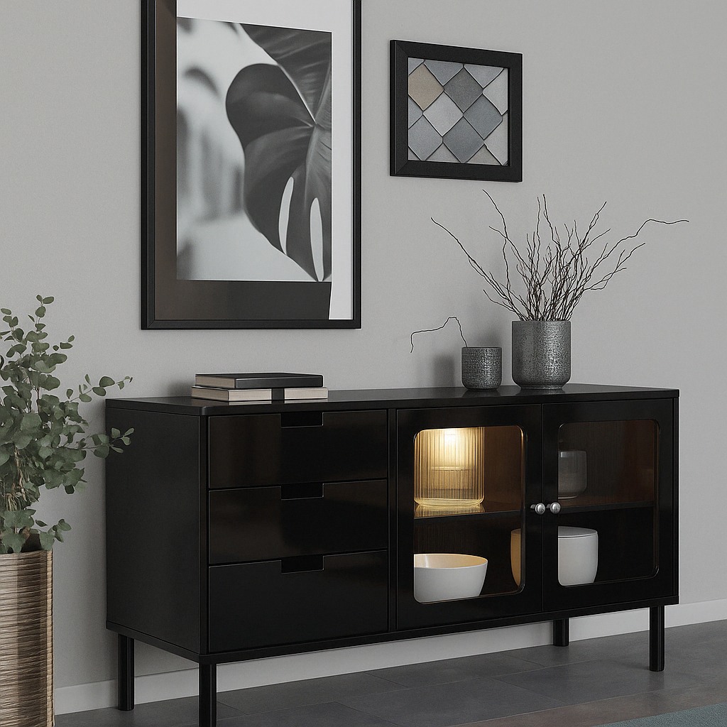 buffet avec portes vitrées