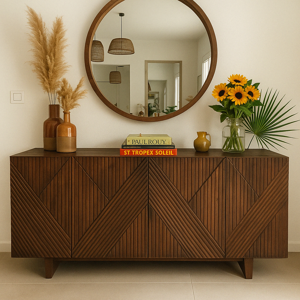 Buffet avec motifs géométriques avec Miroir Rond