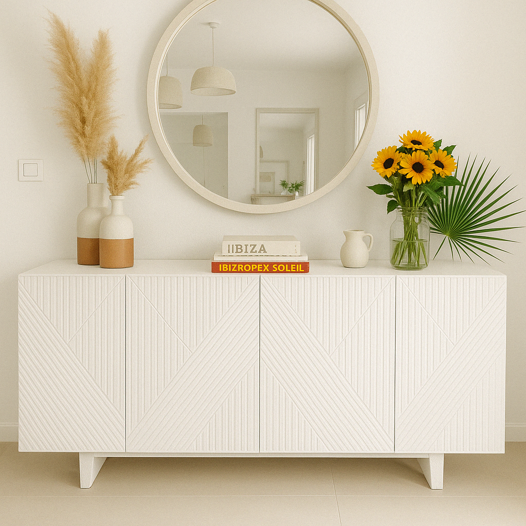 Buffet avec motifs géométriques avec Miroir Rond