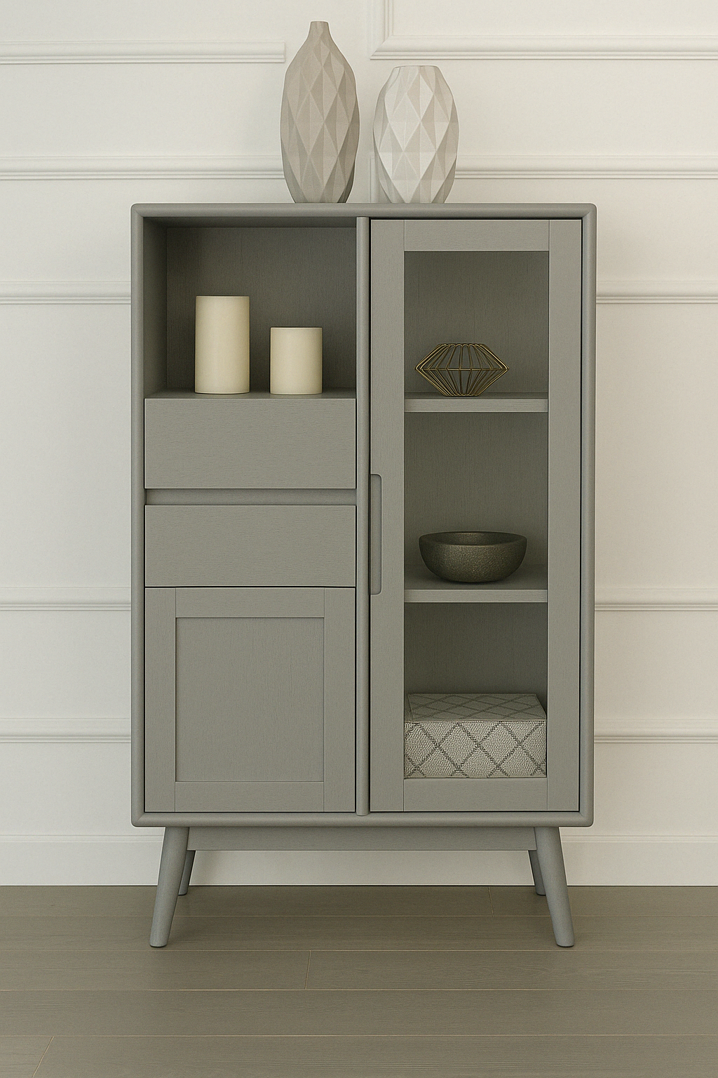 Buffet en bois avec vitrine élégante